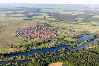 Photographie aérienne de Les rives du Main-Aue à Sommerach dans le département Bavière, Allemagne