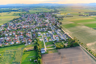Vue aérienne de Vue du village le soir depuis l'est à Minfeld dans le département Rhénanie-Palatinat, Allemagne
