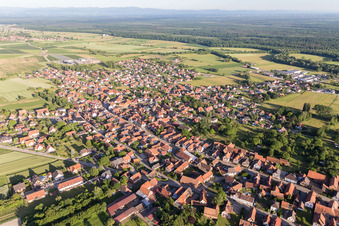 Vue aérienne de Champs agricoles et terres agricoles à Surbourg dans le département Bas Rhin, France