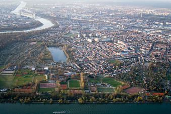 Vue oblique de Vue des rues et des maisons dans les quartiers résidentiels à Altrip dans le département Rhénanie-Palatinat, Allemagne