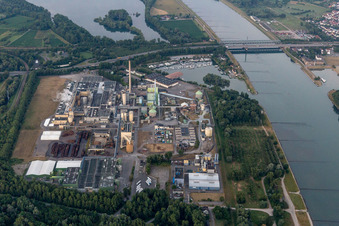 Vue aérienne de Maxau, Stora Enso à le quartier Knielingen in Karlsruhe dans le département Bade-Wurtemberg, Allemagne