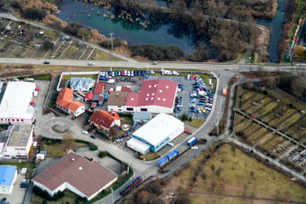 Vue aérienne de Zone industrielle avec concessionnaire automobile Hamm à Wörth am Rhein dans le département Rhénanie-Palatinat, Allemagne