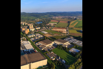 Vue aérienne de Zone industrielle sur l'A5 avec Aryzta Food Solutions GmbH, Heck Tiefkühlkost GmbH à Heppenheim dans le département Hesse, Allemagne