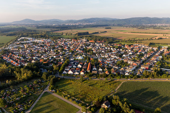Vue aérienne de Du sud-ouest à le quartier Hüttenfeld in Lampertheim dans le département Hesse, Allemagne