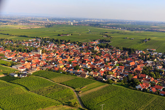 Vue aérienne de Vue du village entre les vignes depuis le nord à Bechtheim dans le département Rhénanie-Palatinat, Allemagne