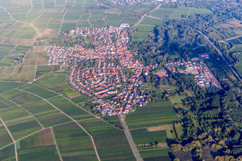 Vue aérienne de Vue des rues et des maisons dans les quartiers résidentiels à Siebeldingen dans le département Rhénanie-Palatinat, Allemagne