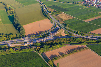 Photographie aérienne de Chantier de construction de la sortie d'autoroute A65 Bornheim, Landau-Dammheim(B272) à le quartier Dammheim in Landau in der Pfalz dans le département Rhénanie-Palatinat, Allemagne
