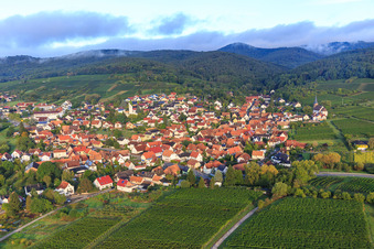 Vue aérienne de Vue du village depuis le nord-est à le quartier Rechtenbach in Schweigen-Rechtenbach dans le département Rhénanie-Palatinat, Allemagne