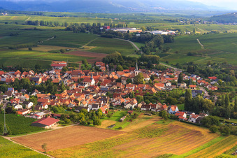 Vue aérienne de Vue du village depuis le sud-ouest à Göcklingen dans le département Rhénanie-Palatinat, Allemagne