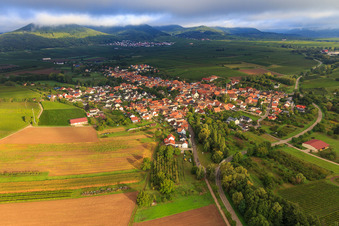 Vue aérienne de Vue du village sur le Kaiserbach depuis le sud-ouest à Göcklingen dans le département Rhénanie-Palatinat, Allemagne