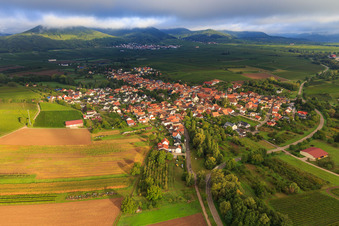 Vue aérienne de Vue du village sur le Kaiserbach depuis le sud-ouest à Göcklingen dans le département Rhénanie-Palatinat, Allemagne