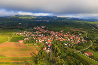 Photographie aérienne de Vue du village sur le Kaiserbach depuis le sud-ouest à Göcklingen dans le département Rhénanie-Palatinat, Allemagne