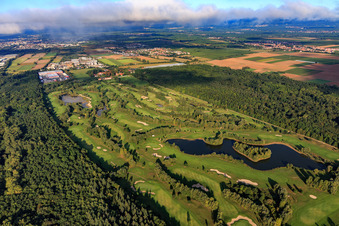 Vue aérienne de Terrain de golf Landgut Dreihof - GOLF absolu le matin depuis le sud-est à Essingen dans le département Rhénanie-Palatinat, Allemagne