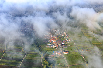 Vue aérienne de Entrée par l'est sous les nuages à Ranschbach dans le département Rhénanie-Palatinat, Allemagne