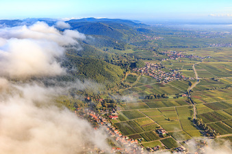 Vue aérienne de Haardtrand d'Albersweiler à Weyher depuis le sud à Gleisweiler dans le département Rhénanie-Palatinat, Allemagne