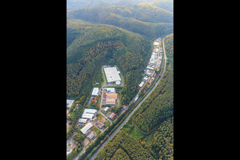 Vue aérienne de Zone industrielle Alte Bundesstraße avec l'usine Hauenstein de Schumacher Packaging GmbH, Gottardo Logistics et Josef Seibel Schuhfabrik GmbH à Hauenstein dans le département Rhénanie-Palatinat, Allemagne