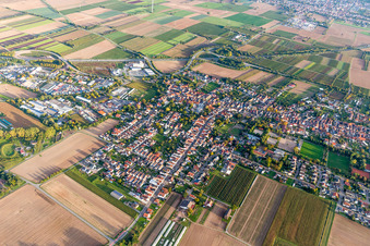 Vue oblique de Vue des rues et des maisons dans les quartiers résidentiels à Schwegenheim dans le département Rhénanie-Palatinat, Allemagne