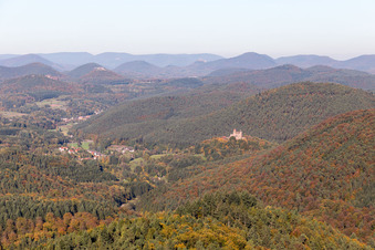 Vue aérienne de Château de Bewartstein à Erlenbach bei Dahn dans le département Rhénanie-Palatinat, Allemagne