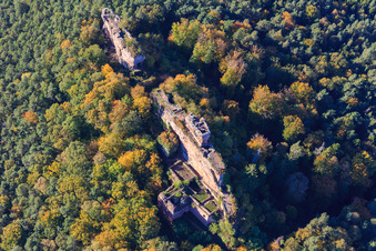 Ruines du château de Drachenfels à Busenberg dans le département Rhénanie-Palatinat, Allemagne hors des airs