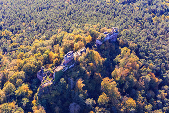 Ruines du château de Drachenfels à Busenberg dans le département Rhénanie-Palatinat, Allemagne vue d'en haut