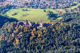 Vue aérienne de Ruine Ancienne-Dahn à Dahn dans le département Rhénanie-Palatinat, Allemagne