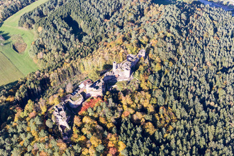 Châteaux d'Altdahn et de Neudahn à Dahn dans le département Rhénanie-Palatinat, Allemagne d'en haut