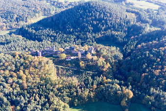 Châteaux d'Altdahn et de Neudahn à Dahn dans le département Rhénanie-Palatinat, Allemagne hors des airs