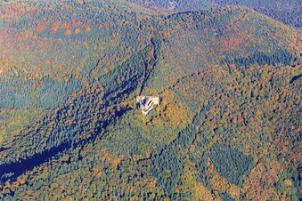 Ruines du château de Neuscharfeneck à Flemlingen dans le département Rhénanie-Palatinat, Allemagne vue d'en haut
