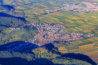 Vue aérienne de Ville viticole en bordure du Haardt au sud-ouest à le quartier SaintMartin in Sankt Martin dans le département Rhénanie-Palatinat, Allemagne