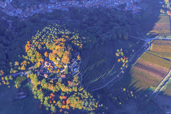 Vue aérienne de Le château de Kropsburg vu du sud à le quartier SaintMartin in Sankt Martin dans le département Rhénanie-Palatinat, Allemagne