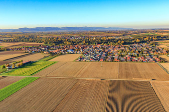Vue de la ville depuis le sud à Steinweiler dans le département Rhénanie-Palatinat, Allemagne d'en haut