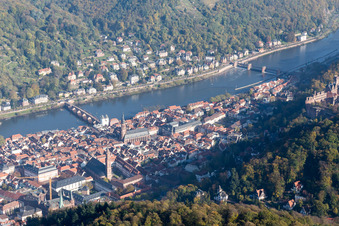Photographie aérienne de Vieille ville, Vieux Pont sur le Neckar, Château à le quartier Kernaltstadt in Heidelberg dans le département Bade-Wurtemberg, Allemagne