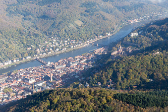Vue oblique de Vieille ville, Vieux Pont sur le Neckar, Château à le quartier Kernaltstadt in Heidelberg dans le département Bade-Wurtemberg, Allemagne