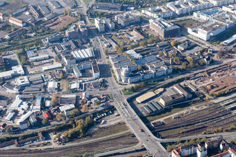 Vue aérienne de Speyer Straße à le quartier Bahnstadt in Heidelberg dans le département Bade-Wurtemberg, Allemagne