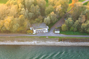 Vue aérienne de Restaurant de décollage Rhoischnook au bord du Rhin à Germersheim dans le département Rhénanie-Palatinat, Allemagne