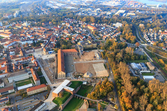 Vue aérienne de Chantier de construction de l'ancienne caserne municipale An Fronte Diez pour REWE et LIDL à Germersheim dans le département Rhénanie-Palatinat, Allemagne