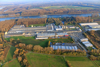 Vue aérienne de Zone industrielle Konrad-Nolte-Straße avec menuiserie Knaus - Johann Knaus & Viktor Knaus GbR et Tobias Wünschel de Westen GmbH à Germersheim dans le département Rhénanie-Palatinat, Allemagne