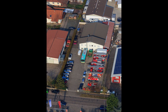 Vue aérienne de Barthelsmühlring avec échelle tournante atelier Beitel und Stier GmbH à le quartier Minderslachen in Kandel dans le département Rhénanie-Palatinat, Allemagne