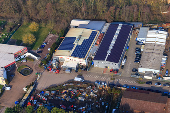 Photographie aérienne de Buschurweg avec Zeich Metallbau GmbH, ArcoSYS Computervertriebs GmbH, Frey Metalltechnik, propriétaire Dipl.-Ing. Matthias Frey eK et PLAY POINT arcade à le quartier Minderslachen in Kandel dans le département Rhénanie-Palatinat, Allemagne