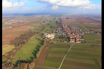Vue aérienne de Vue du village depuis l'ouest à Freimersheim dans le département Rhénanie-Palatinat, Allemagne