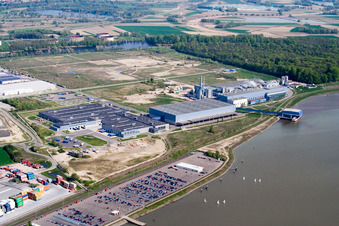 Vue aérienne de Contargo à le quartier Maximiliansau in Wörth am Rhein dans le département Rhénanie-Palatinat, Allemagne