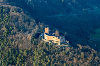 Vue aérienne de Ruines du château de Landeck à Klingenmünster dans le département Rhénanie-Palatinat, Allemagne