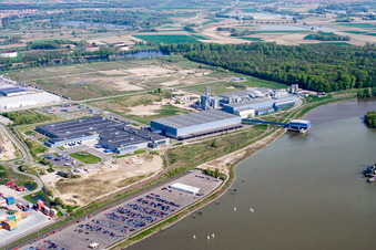 Vue aérienne de Contargo à le quartier Maximiliansau in Wörth am Rhein dans le département Rhénanie-Palatinat, Allemagne