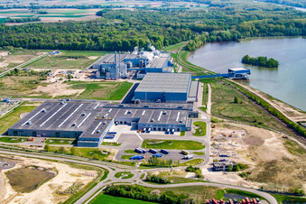 Vue oblique de Zone industrielle d'Oberwald : usine de papier Palm à Wörth am Rhein dans le département Rhénanie-Palatinat, Allemagne