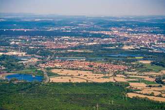 Vue aérienne de De l'ouest à le quartier Maximiliansau in Wörth am Rhein dans le département Rhénanie-Palatinat, Allemagne
