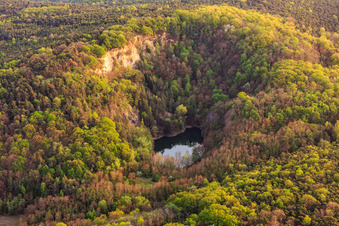 Vue oblique de Lac de basalte dans la réserve naturelle de Pechsteinkopf, près de l'ancienne carrière de basalte de Forster à Forst an der Weinstraße dans le département Rhénanie-Palatinat, Allemagne