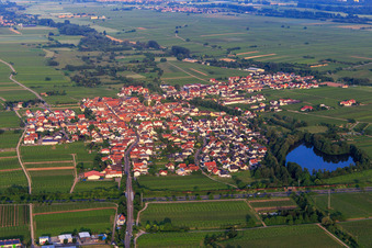 Photographie aérienne de Vue de la ville au-delà de l'A65 depuis l'ouest à Kirrweiler dans le département Rhénanie-Palatinat, Allemagne