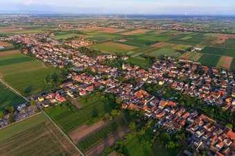 Vue aérienne de Vue de la ville depuis le nord-ouest à le quartier Rödersheim in Rödersheim-Gronau dans le département Rhénanie-Palatinat, Allemagne
