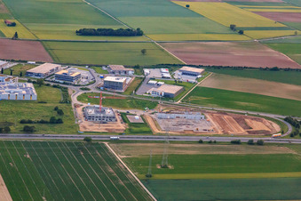 Vue aérienne de Zone commerciale Carl-Benz-Straße vue de l'est à Rülzheim dans le département Rhénanie-Palatinat, Allemagne