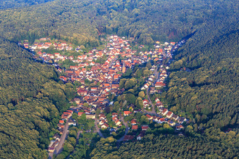 Village caché dans la forêt du Palatinat vu de l'est à Dörrenbach dans le département Rhénanie-Palatinat, Allemagne d'en haut
